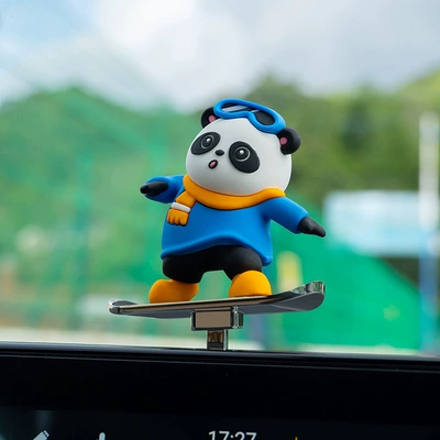 2026 New Model Car-Mounted Skateboard Bear Figurine, Sliding Cartoon Dashboard Swinging Bear, Floating Screen Ornament (Car ornaments) - new-skateboard-bear-screen-suspension-model-blue