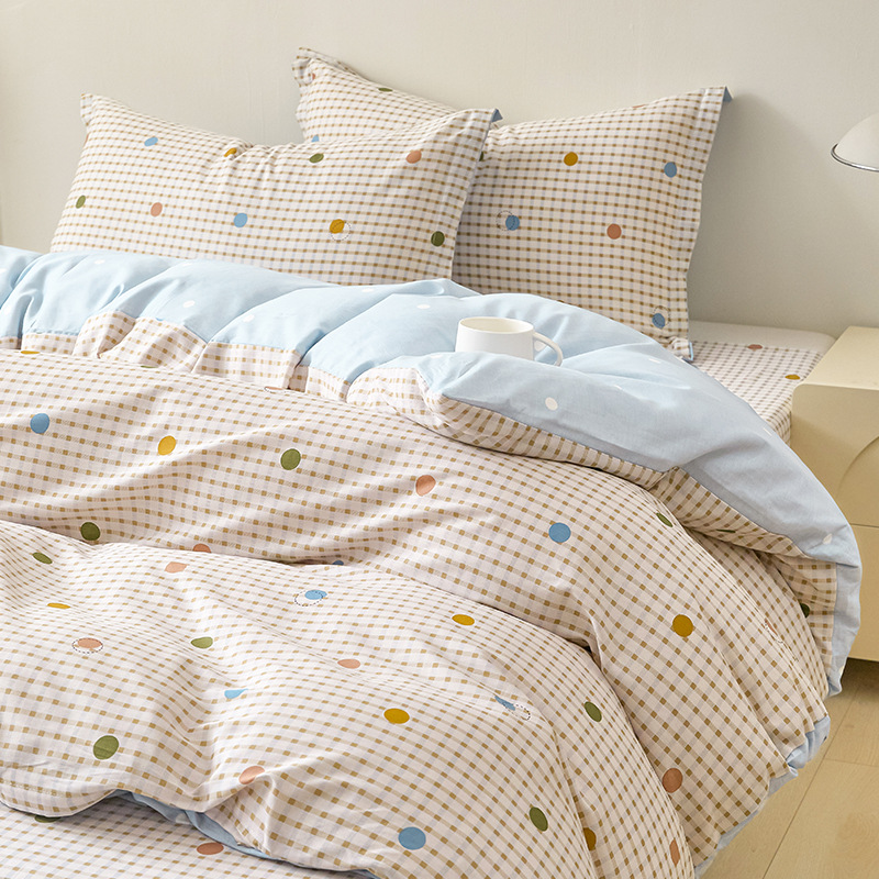 Juego de cuatro piezas de algodón de dibujos animados 2025 nuevo estilo 100 funda de edredón de algodón sábana estilo sábana ropa de cama de tres piezas 4