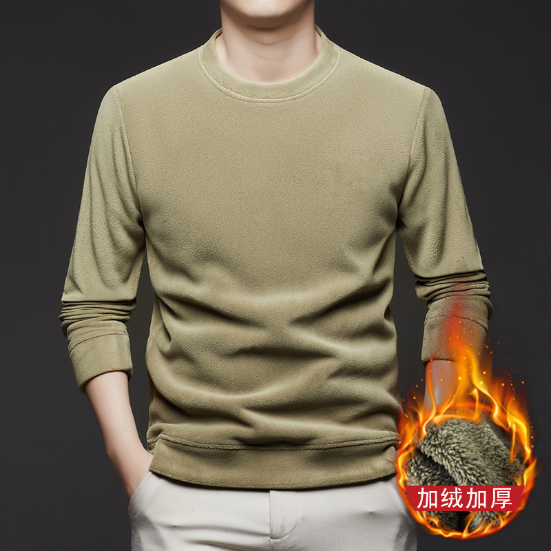 Flannel round-neck fleece-lined thickened sweatshirt for autumn and winter, one-piece fleece warm long-sleeve shirt for men, new knitted sweater