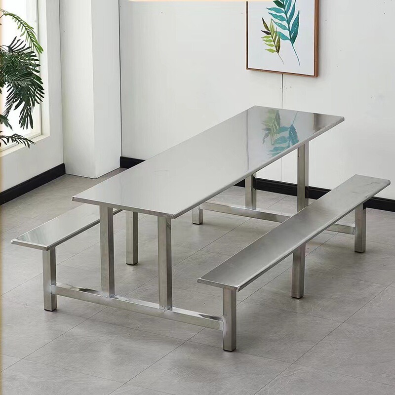 Staff canteen dining table and chair combination school staff factory dining hall 4 people 6 people 8 stainless steel conjoined tables and chairs