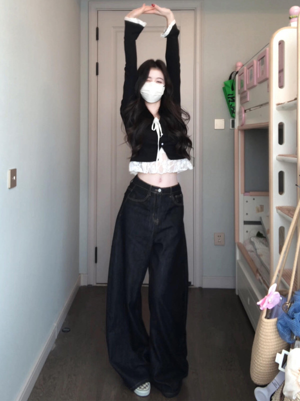 早秋季穿搭黑色假两件长袖t恤女2025新款设计感小众韩系绝美上衣|undefined