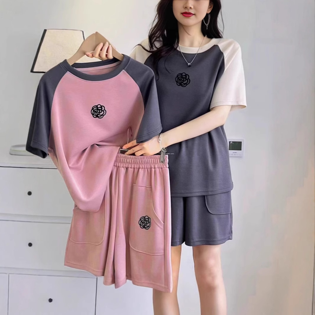 New Sportswear suit Women's Summer 2025 Loose chubby girl Korean-style Short-sleeved Shorts Casual Running Suit Two-piece Set