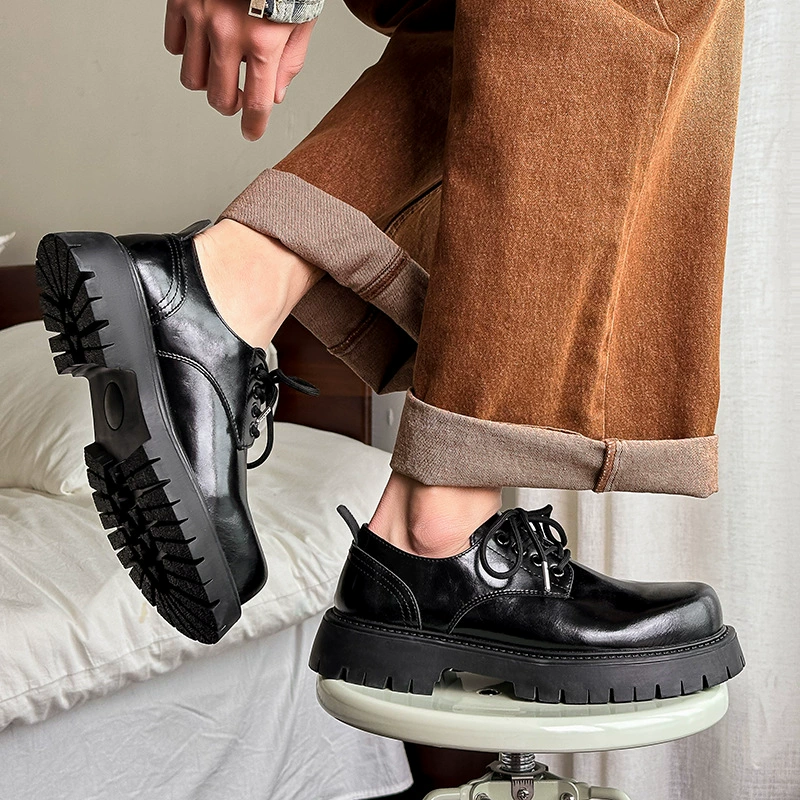 Мужские кожаные туфли 2025 новые большие размеры 45-46 британский стиль универсальные преппи ретро черные туфли для повседневной носки 2138