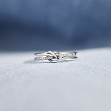 跨境热销 s925纯银双打结缠绕戒指女简约时尚欧美风网红食指环饰