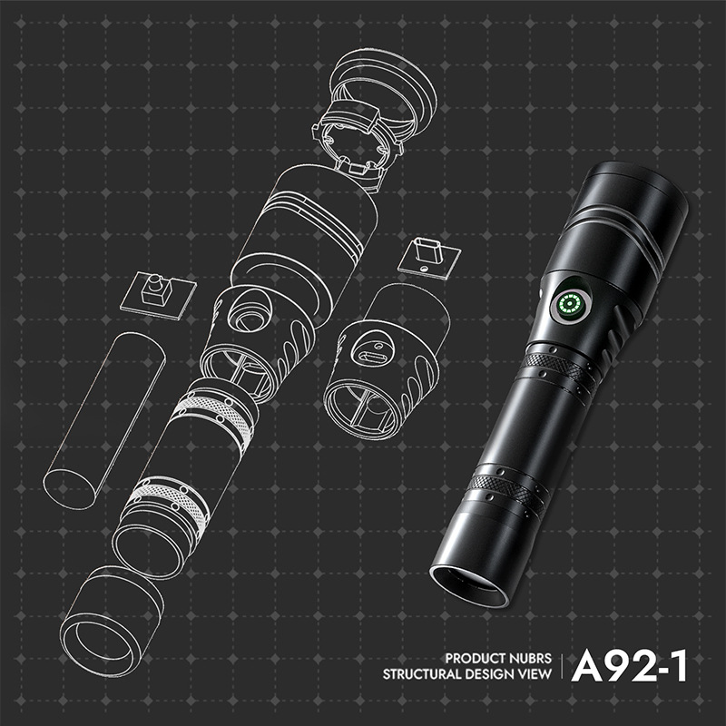 Super Bright Led Aluminum Alloy Flashlight, USB Rechargeable Spotlight with Zoom Function, Large Capacity Battery