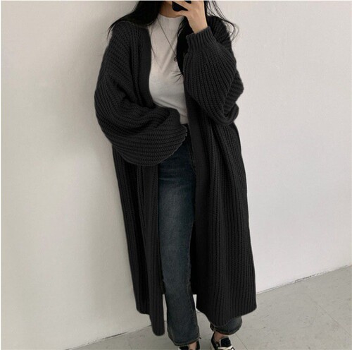 Autumn/Winter Retro Loose Outerwear Long-Sleeve Knit Cardigan for Women, Slouchy Lantern-Sleeve Style Women's Coat