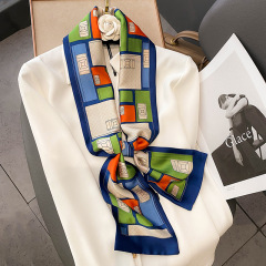 ins new color-blocked plaid silk scarf for women in spring and autumn thin colorful color-blocked scarf decorative professional stewardess scarf