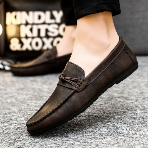 Spring Men's Shoes Beanie Shoes Men's  Korean Style Men's Casual Leather Shoes Soft Sole Social Guys Youth Shoes