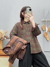 夹棉衬衫 新款格子翻领棉衣文艺减龄休闲开衫外套女秋冬季 2016