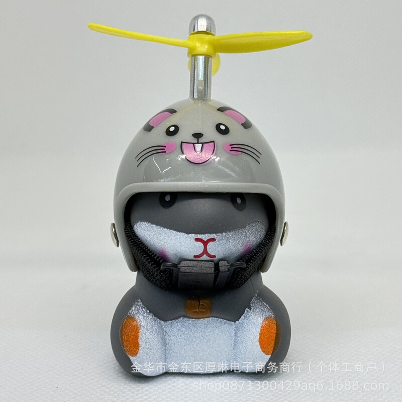 Little Hamster Car Ornaments Wearing Helmet Glowing Lights Creative Car Supplies Little Yellow Duck Electric Car Bicycle