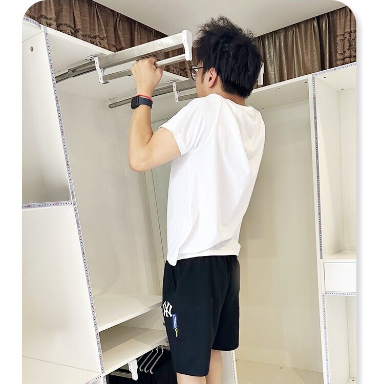 Pull-Out Trouser Rack, Trouser Pull-Top Telescopic Clothes Hanging Rod, Wardrobe Trouser Rack, Slide Rail, Buffer Stainless Steel Pull Rod