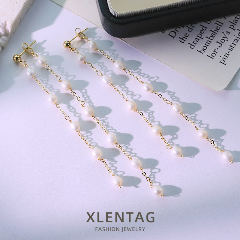 cadena de perlas naturales pendientes de bordas mujeres s925 aguja de plata aretes de aretes multifuncional chapado en oro 18k color preservación joyas de aretes al por mayor