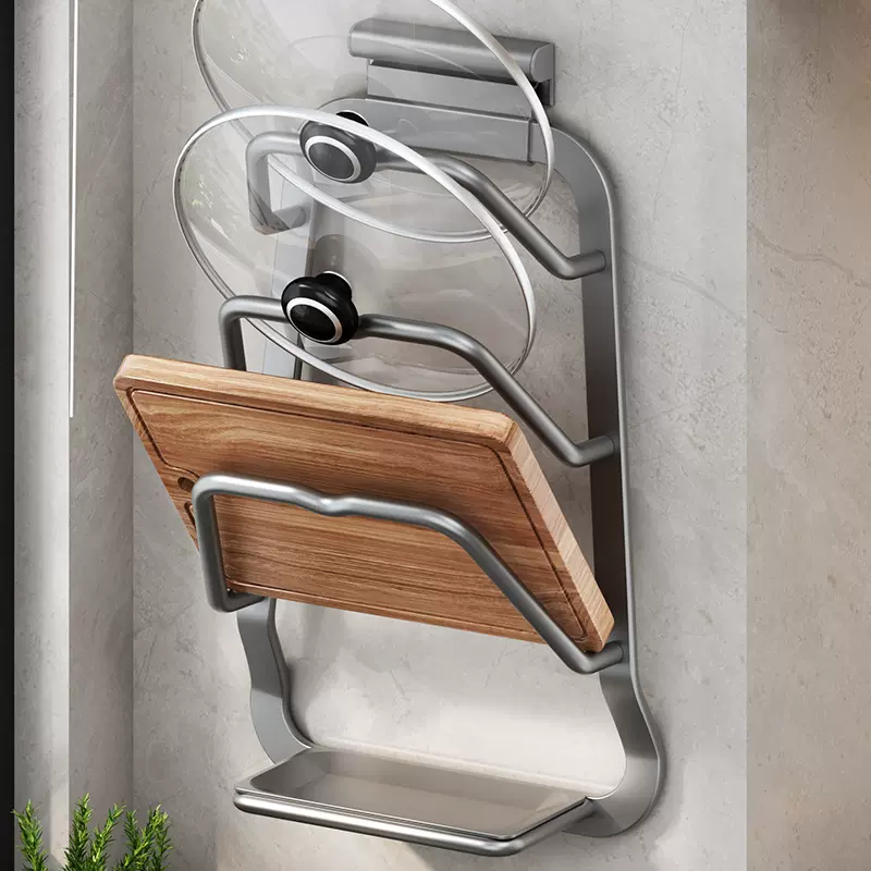 枪灰锅盖架壁挂式免打孔厨房置物架多功能收纳架菜板架多层砧板架