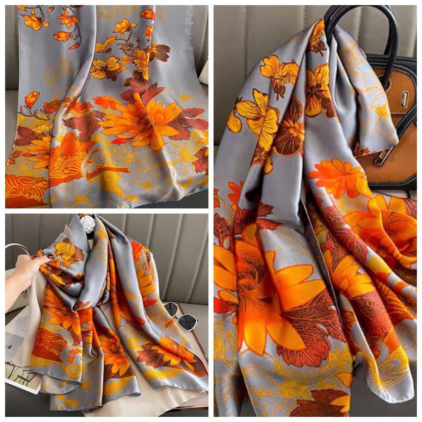 Verano nuevo estilo bufanda de seda de alta gama damas todo fósforo seda de morera bufanda de moda gran marca imitación seda protector solar chal exterior