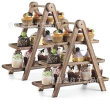 农舍装饰实木三层置物架婚礼派对木制甜品蛋糕架餐厅木质上菜托盘