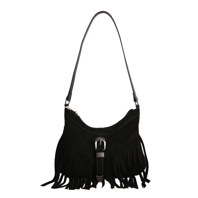 Autumn Niche Retro Commuter Motorcycle Tassel Bag For Women 2025 Fall/Winter New Leather Buckle Matte Shoulder Crossbody Bag - Thumbnail 5