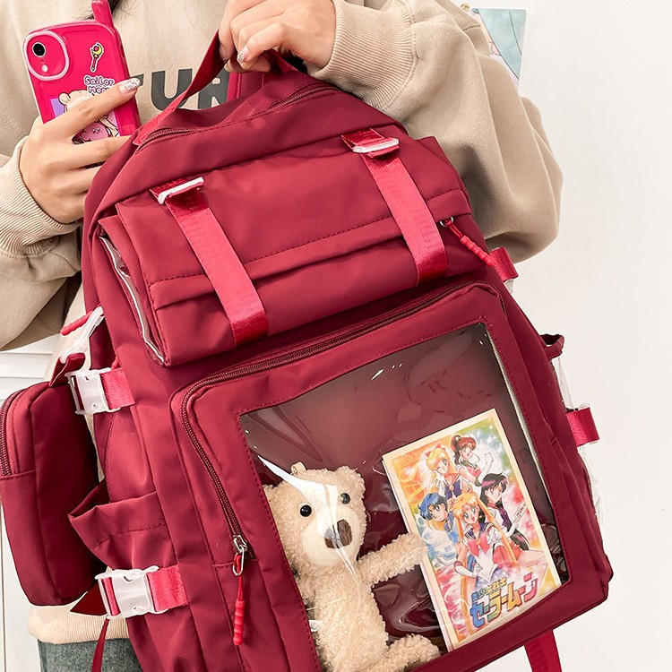 Japón fresco y dulce mochila de niña nueva gran capacidad mochila de estudiantes de secundaria secundaria simple mochila de color sólido mujer