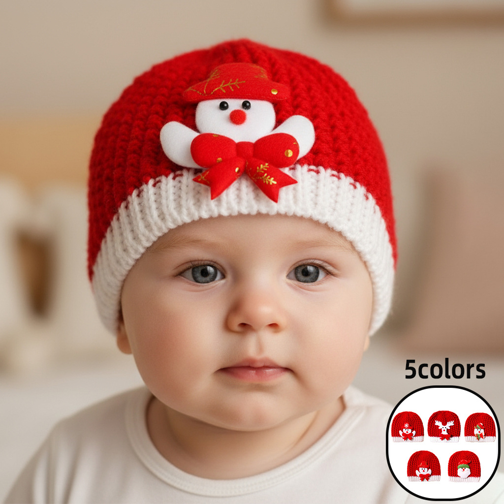 European and American New Autumn and Winter Baby Knitted Hats Christmas and Holiday Kidsren's Warm Woolen Hats Baby Hats with Fontanel Protection