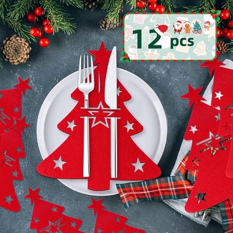 国境を越えた現物フェルトクリスマスナイフフォーク袋食器包装袋クリスマス食器コースタークリスマス装飾品|undefined