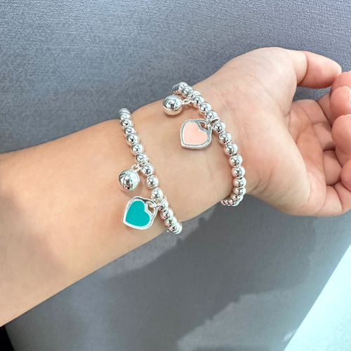 Children's Pure Silver Bracelet s925 New Heart Pendant Girls' Silver Bracelet Baby Girls' Birthday Gift Round Bead Necklace