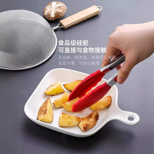Stainless steel food-grade silicone spatula, heat-resistant and high-temperature resistant, food frying steak tongs, specialized food spatula for stir-frying.