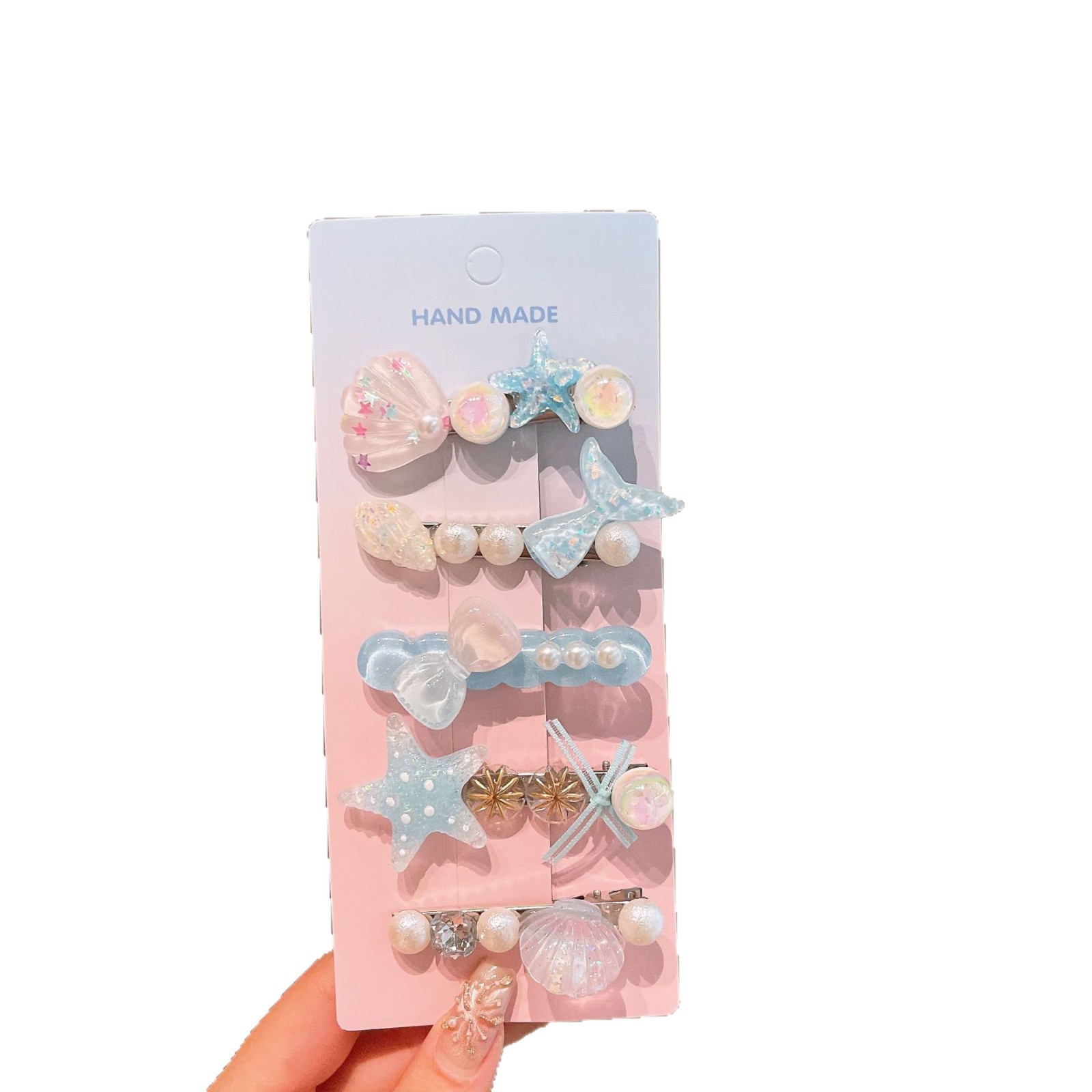 Conchas de gelatina perlas tarjeta de cabello de niña dulce cabello roto bordes de cebecas de boca clip de diseño de nicho sensación de joyería de cabello infantil