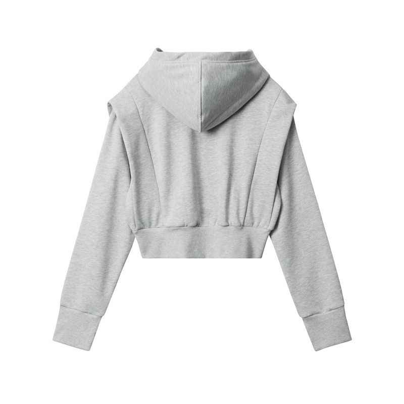 나리엘 가을 미국 패션 브랜드 후디 짧은 스웨터 여성 후디 후드 네이벨 솔리드 컬러 풀오버 자켓 탑