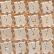 时尚新款炫彩鱼尾吊坠钛钢微镶满钻镂空鱼尾颈链女跨境热销锁骨链