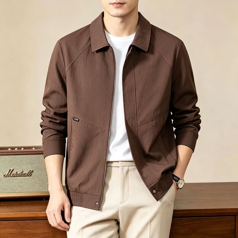 Old Money Style Men's Jacket 2026 Autumn New Collection Lapel Solid Color Casual Long Sleeve Business Jacket Men's Outerwear