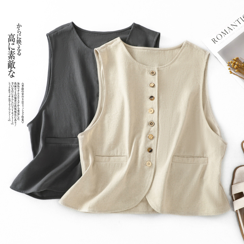 2025 Spring and Autumn New Style Women's Casual Sleeveless Vest Buttoned Retro Jacket Versatile Top for Women 2025 Spring and Autumn New Style Women's Casual Sleeveless Vest Buttoned Retro Jacket Versatile Top for Women