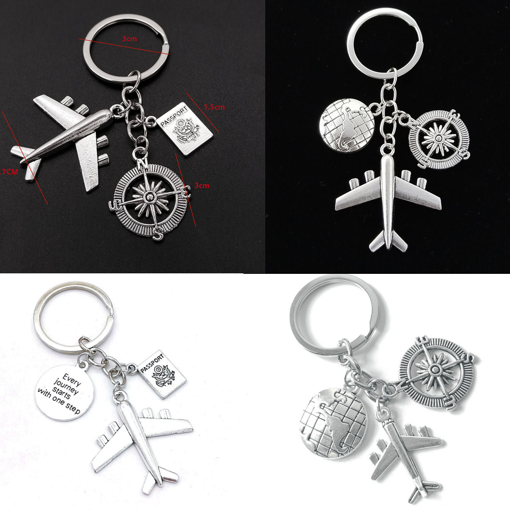 Venta caliente transfronteriza europea y americana bricolaje aleación tierra gran avión viaje llavero de metal temporada de graduación llavero colgante