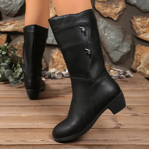 New leather boots, women's middle mother's shoes, cotton shoes, middle barrel boots, thick heel, middle heel, Martin boots, women's boots, autumn and winter, with velvet