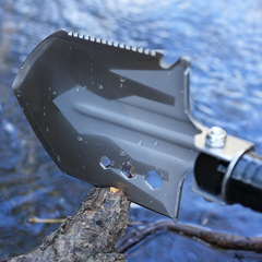 多功能戶外摺疊兵工鏟子 一體錳鋼車載野營求生工具防身工兵鏟