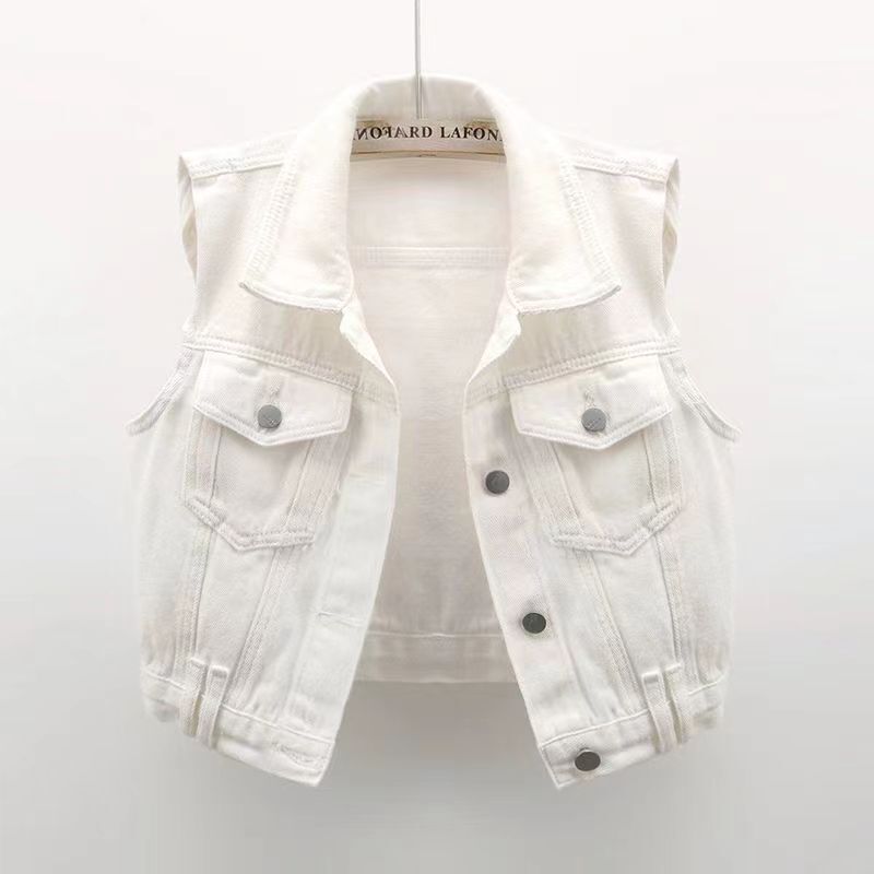 Spring and Summer 2024 New All-match Denim Vest Women's Short Sleeveless Vest Waistcoat White Top