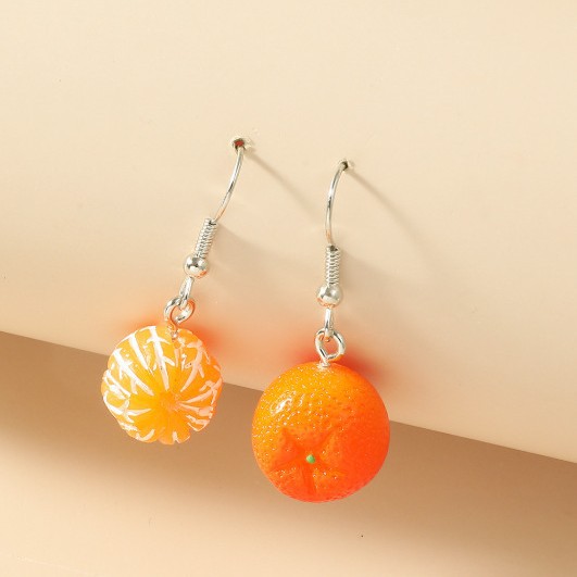 Cross-border Japanese and Korean Girl Creative Ear Stud Resin Orange Earrings Peel Orange Acrylic Fruit Earrings Earrings