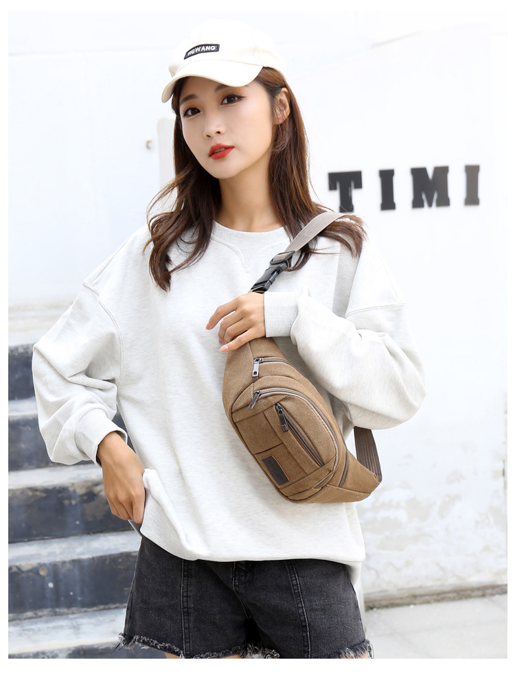 Men's construction site work close-fitting waist bag, wear-resistant canvas, crossbody mobile phone, loose change, crossbody single-shoulder convenient multi-layer bag undefined