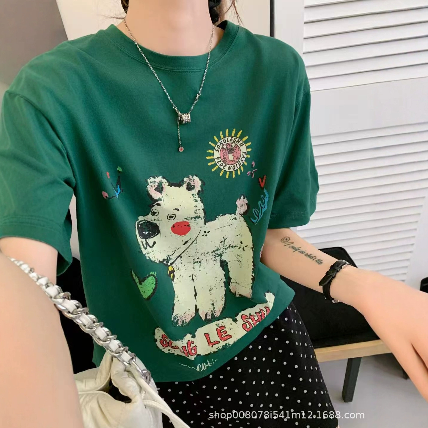 宽松内搭打底衫女网纱拼接宽松长袖t恤上衣ins短袖百搭圆领新款