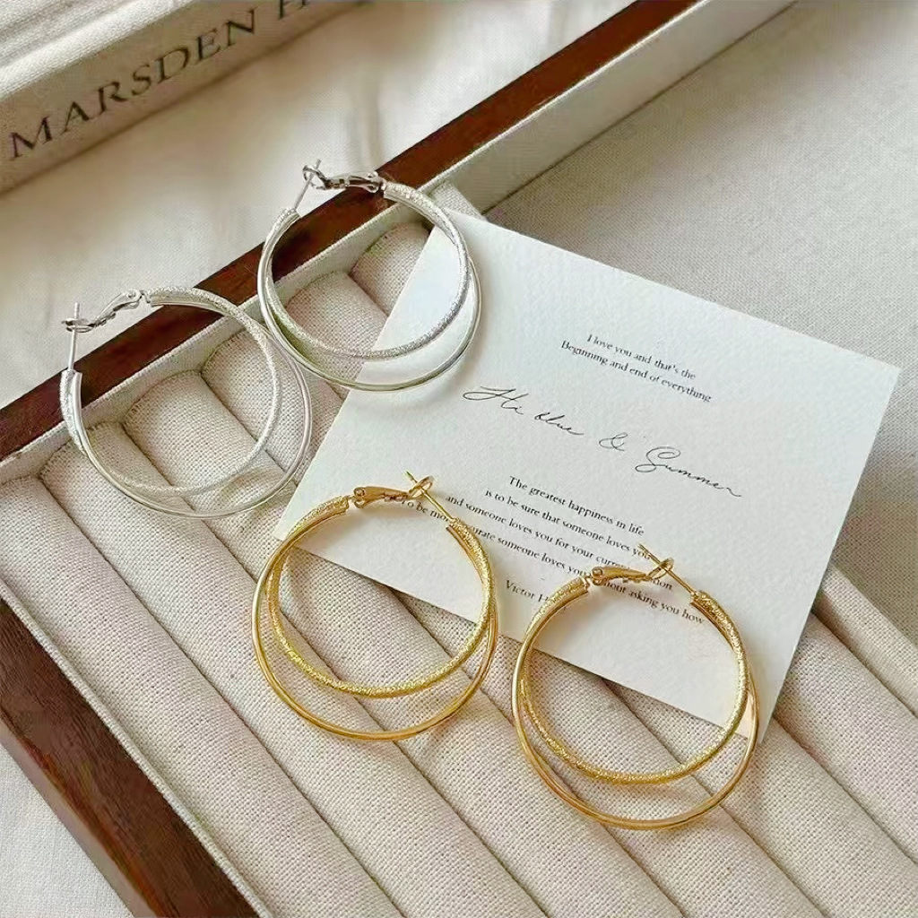 Copper Gold-Plated European and American Exaggerated Double-Layered Cross Hoop Earrings for Women, New Style, Light Luxury, High-End Earrings