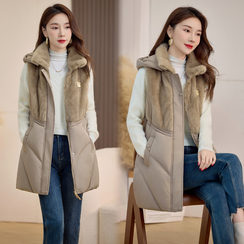2025 otoño y invierno chaleco de algodón de plumón chaleco de mujer chaleco con capuchón chaleco de invierno de punto chaleco grueso chaleco image 4