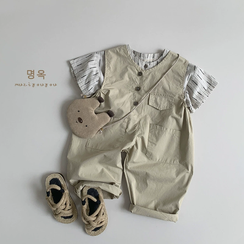 Summer children's thin retro overall for men and women, Korean style, children's clothing