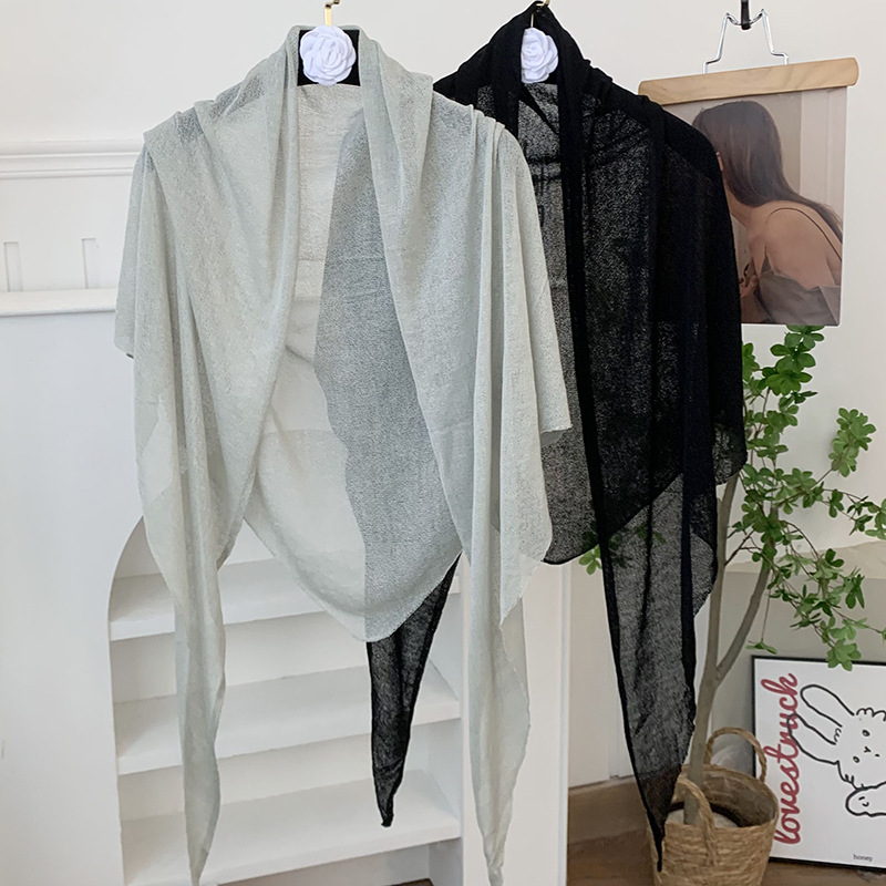 Bufanda triangular babero femenino nuevo estilo todo fósforo color sólido cuello bufanda fina habitación con aire acondicionado chal de punto con tirantes