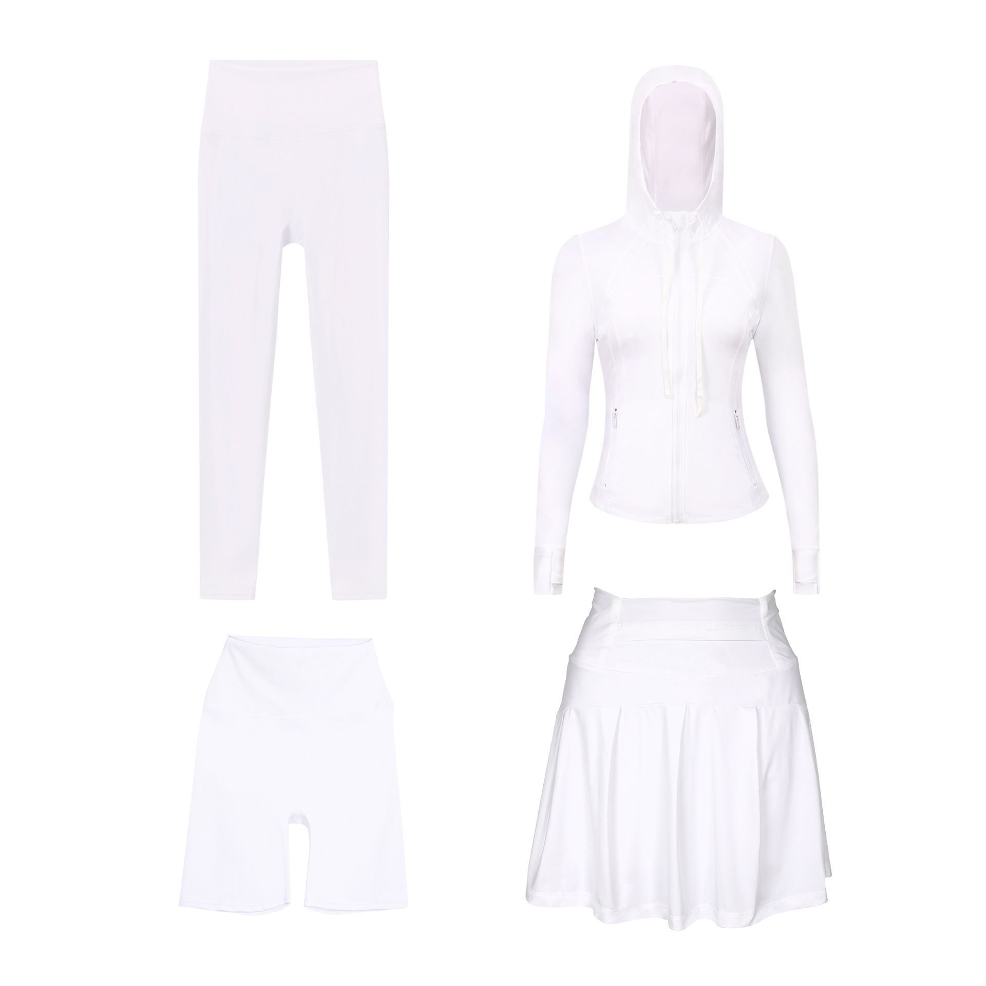Women's Four Piece Set Sportswear Hooded Jacket Cropped Pants Short Skirt Slim Fit Outerwear Elastic Sports Jacket_ecoleips.com