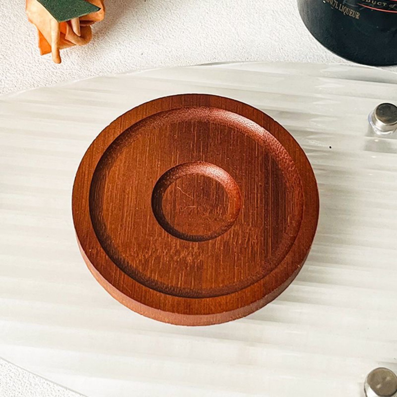 实木转转杯底座不倒翁酒杯垫创意圆形木垫 功夫茶具茶杯放置垫
