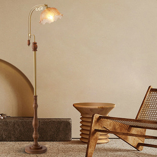 Retro Floor Lamp Living Room Sofa Side Table Bedroom Wabi-sabi Style Medieval Solid Wood Grapefruit Lamp Bedside Table Integrated Table Lamp