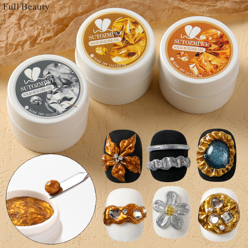 Full Beautu Cross-Border Manicure Hand-Kneaded Glue Autumn and Winter Metal Magic Mirror Hand-Kneaded Carved Nail Gel