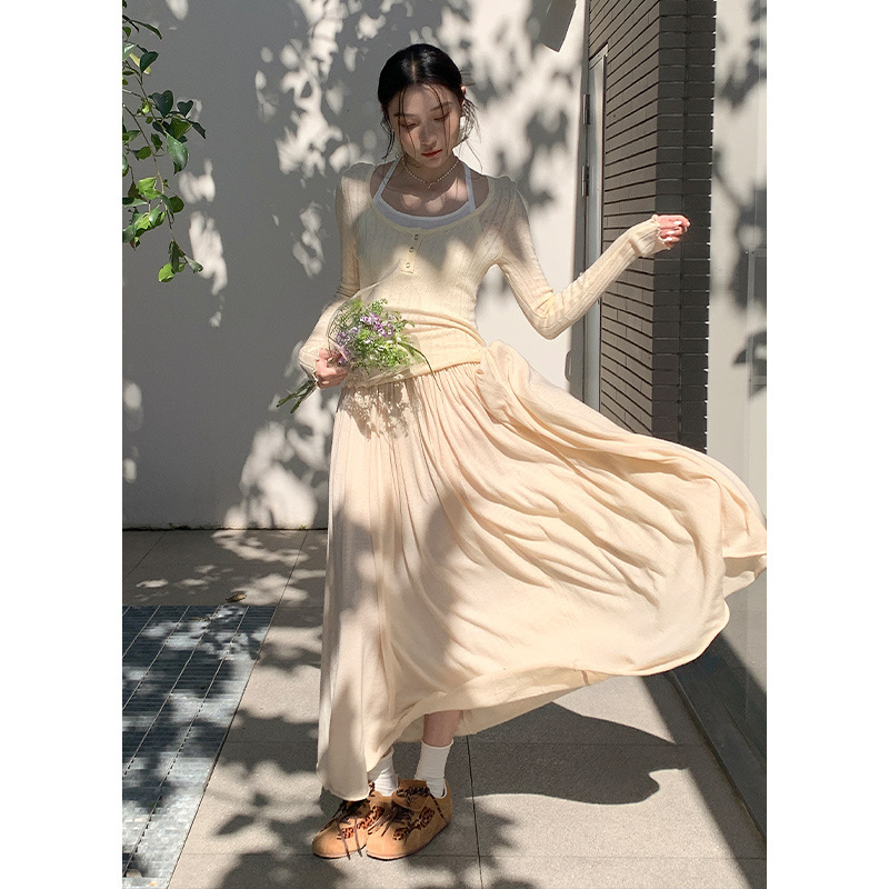 The First Choice for Taking Photos in a Shirt, Wool Atmosphere Oversized Skirt Draped Skirt for Women High Waist Mid-Length 0222