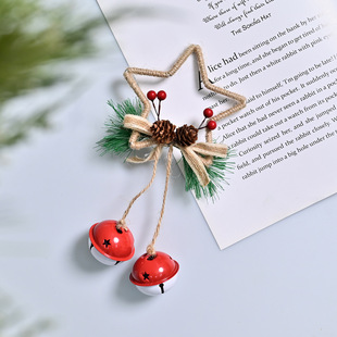 Cross-Border Christmas Five-Pointed Star Bell Accessories Pendant DIY Window Props Christmas Tree Hanging Bow Bell
