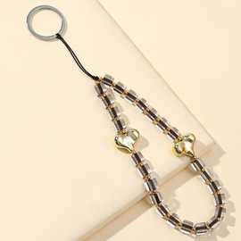 新款手机链串珠包包挂饰钥匙扣方珠爱心挂链手腕女手机挂绳配饰