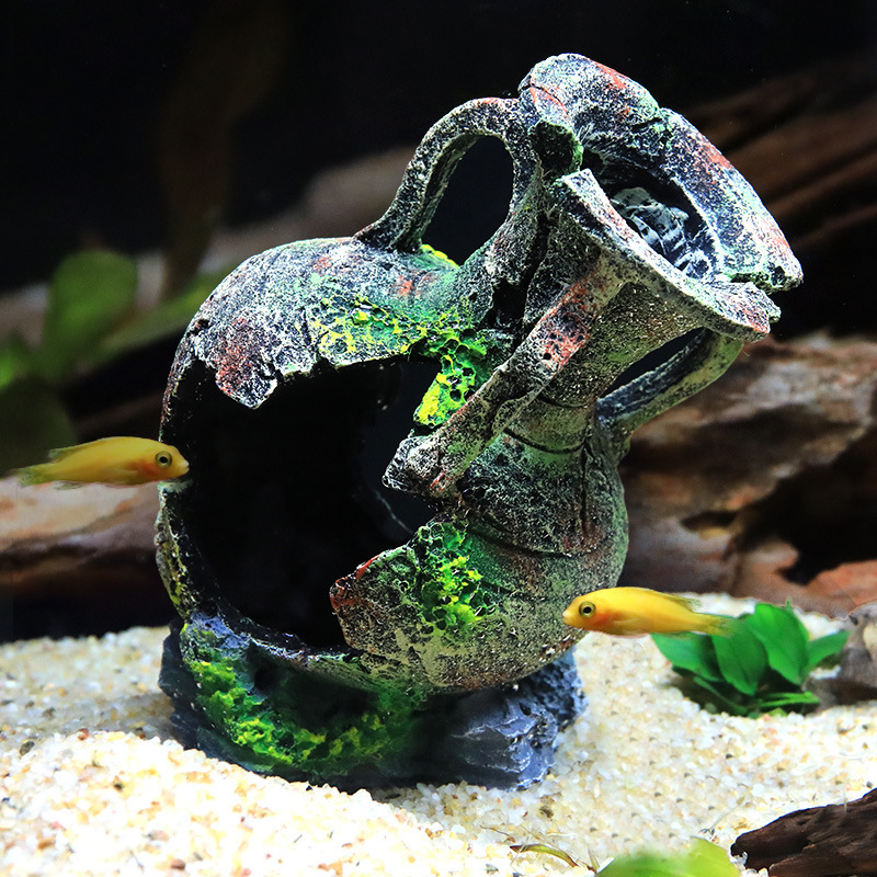 Jarrón retro, olla de barro, pecera, acuario, tres lagos, cíclido, olla de pescado, casa de refugio, casa de camarones, cueva, jarra gastada