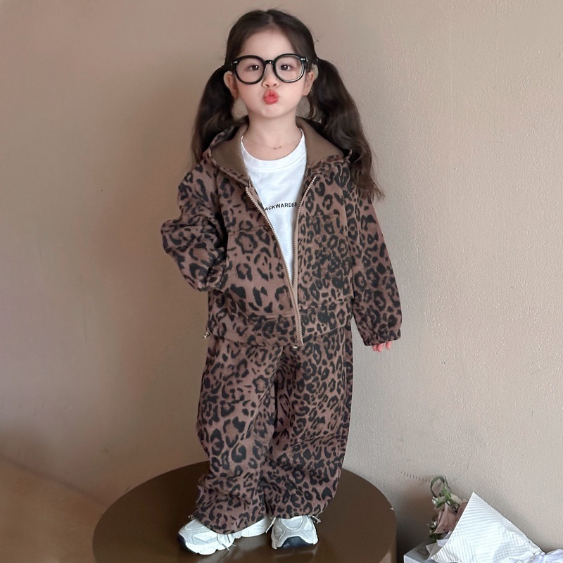 女童套装2025新款秋季洋气女宝宝衣服豹纹两件套外套炸街儿童秋装|undefined